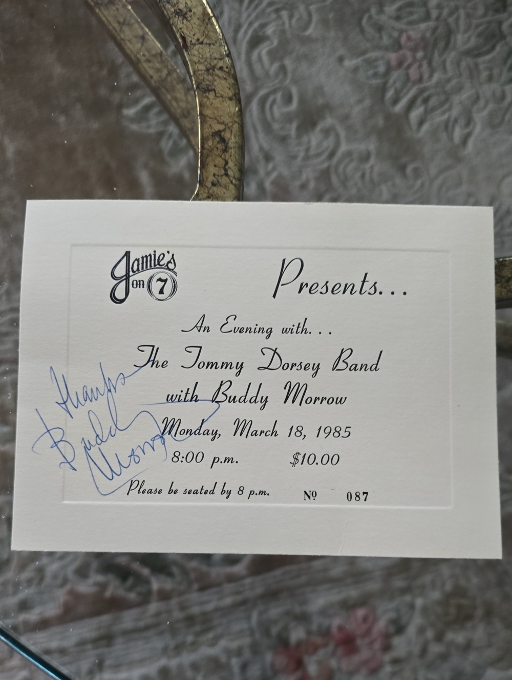 Buddy Morrow Touring With The Tommy Dorsey Band Autograph Signed Event Ticket